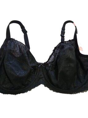 Cacique Black Lace Unlined Full Coverage Bra 46F Modern Collection NWT